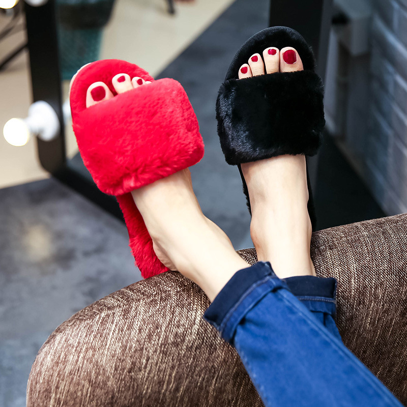 Customize Multicolor Maomao slipper wholesale Korean Edition fashion Word tow non-slip Flat bottom Plush slipper
