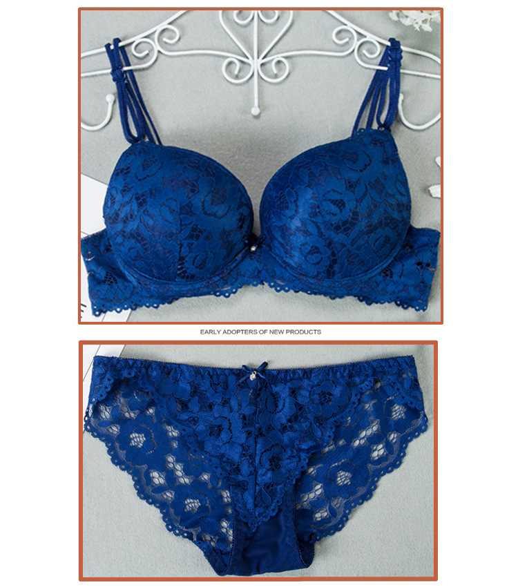 Small Chest Gathering Medium Molded Cup Women's Sexy Lace Style Underwear Bra Set_voghion.com