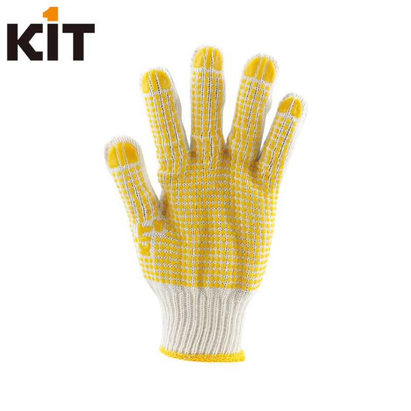 点珠纱线劳保手套 纯本白点塑棉纱防护工作手套 点胶防滑劳工手套