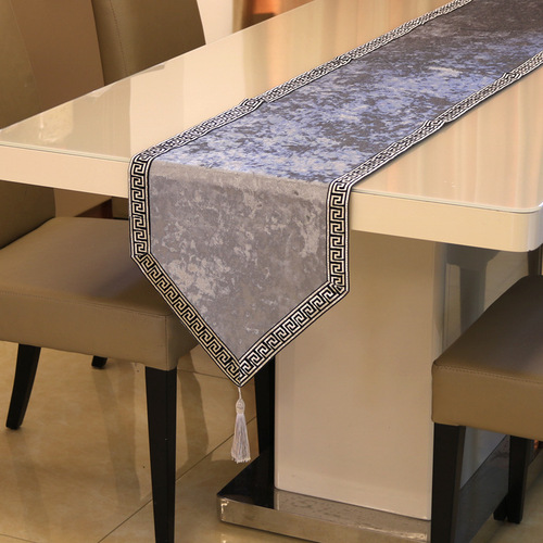 3Q Mama Minimalist New Chinese Style Striped Solid Color Table Flag European Style Dresser Bed End Coffee Table Western Dining Table Soft Furnishing Fabric