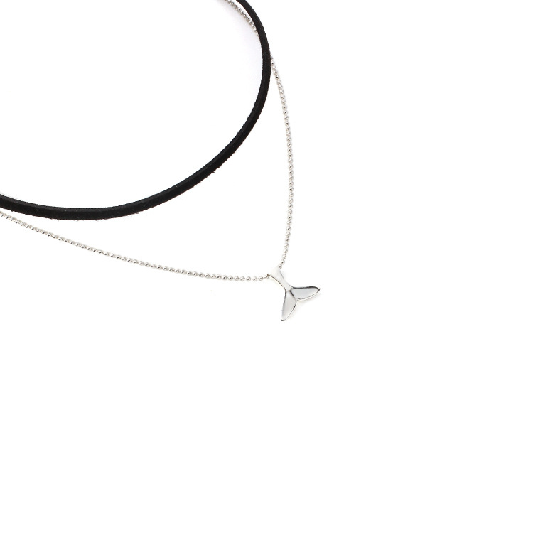 6g Weight Necklace Classification Wedding, Travel Occasion Women'S Gender Silver Color Korean Velvet Multilayer Fish Tail Creative Choker Mermaid Tail Short Necklace 3