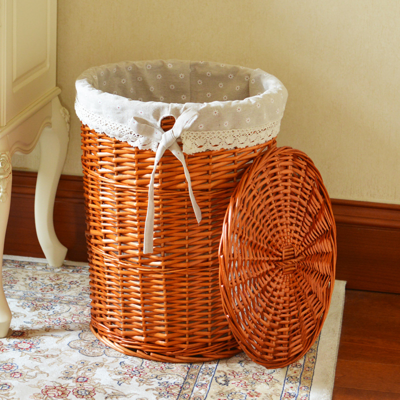 Cesta de almacenamiento redonda de ratán cesta de lavandería doméstica cesta de lavandería cesta de almacenamiento de juguete tejida con tapa cesta de almacenamiento de ropa