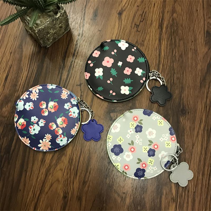 Low price direct selling small fresh flower floral zipper small wallet round PU leather female student keychain coin purse