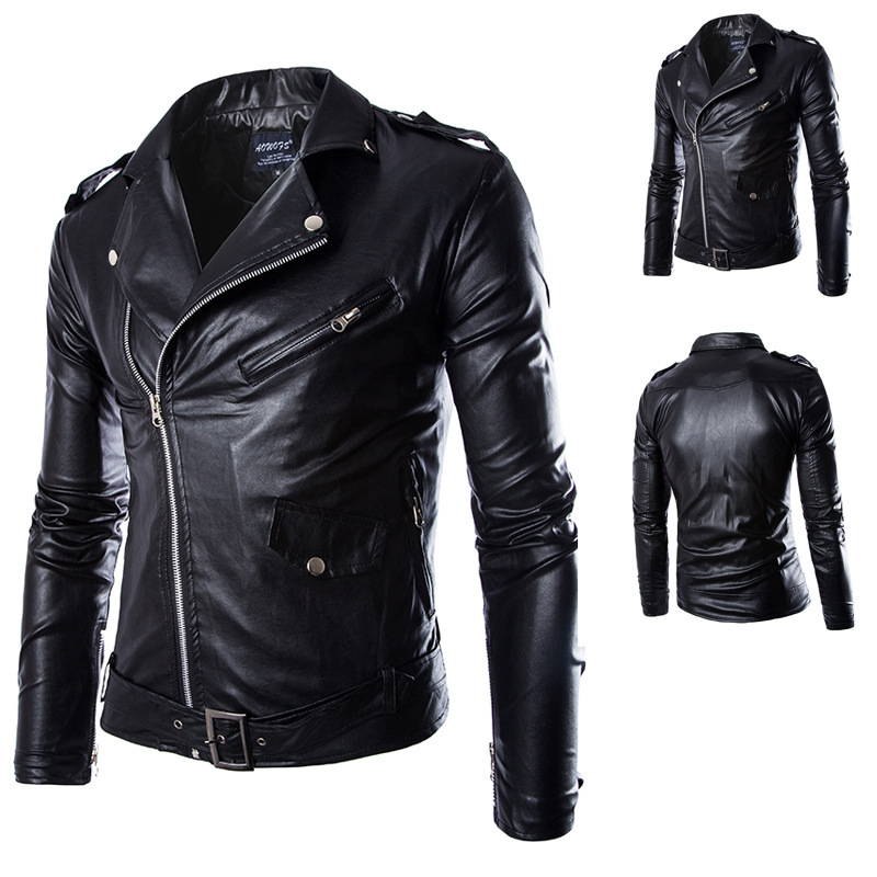 Korean Style Motorcycle Slim Men's Leather Jacket