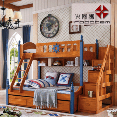 全实木高低床双层床地中海儿童床男孩女孩上下床成人上下铺子母床|ms
