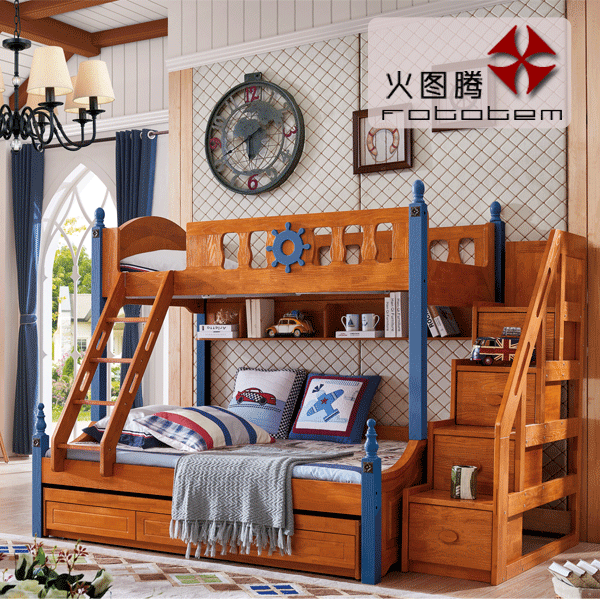 全实木高低床双层床地中海儿童床男孩女孩上下床成人上下铺子母床|ms