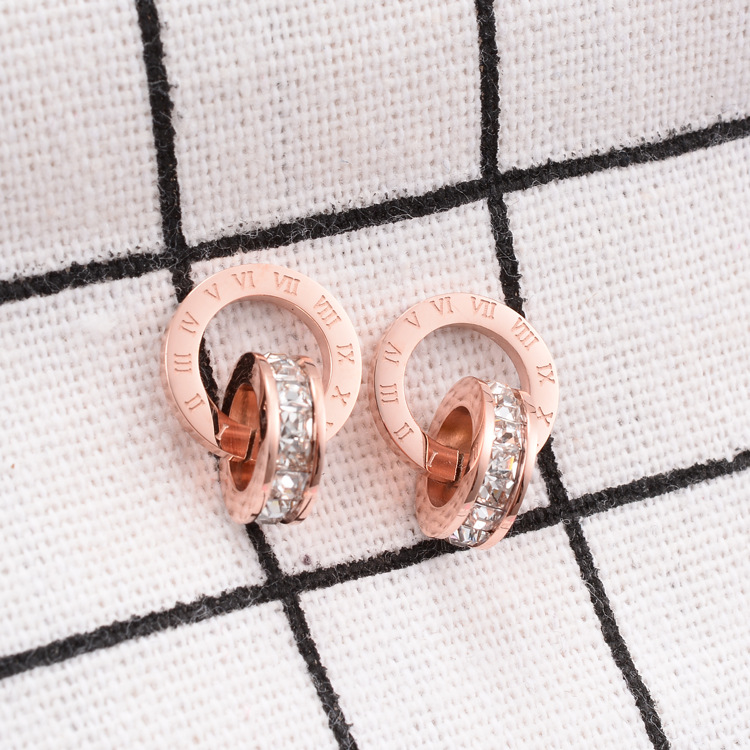 Fashion Heart Plating Titanium Steel Artificial Diamond 18K Gold Plated Rose Gold Plated Earrings display picture 7