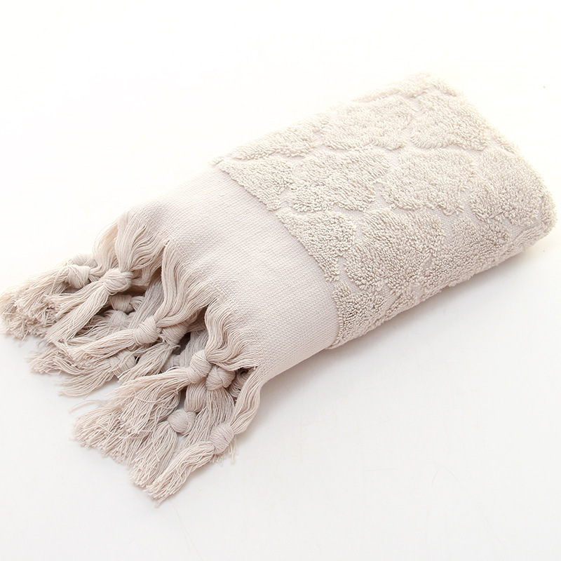 Cross-Border Hot-Selling Jacquard Towel Pure Cotton Towel Material Tassel Khaki Turkish Scarf Beige Towel