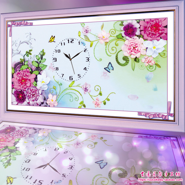 Oujin nianhua Bordado Cinta de Color Directo Fábrica impresión colgante pintura feliz reunión reloj Sala estar decoración entrada