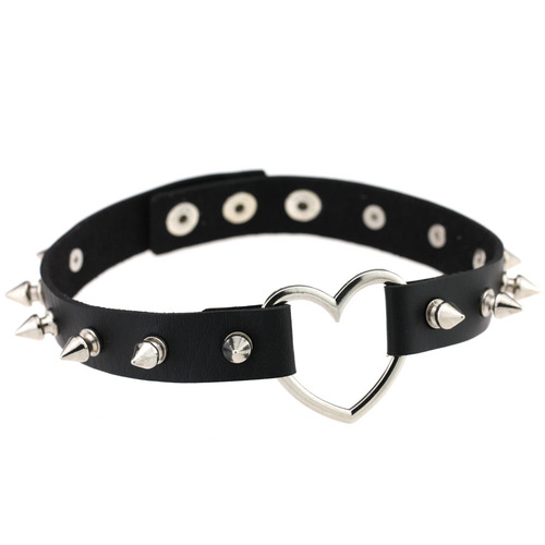 Exaggerated sharp nail rivet peach-shaped heart-shaped PU leather necklace collar choker