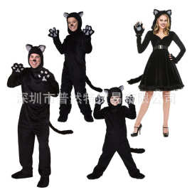 新款万圣节cosplay亲子装 性感黑猫女服装熊猫 动物扮演 化妆舞会