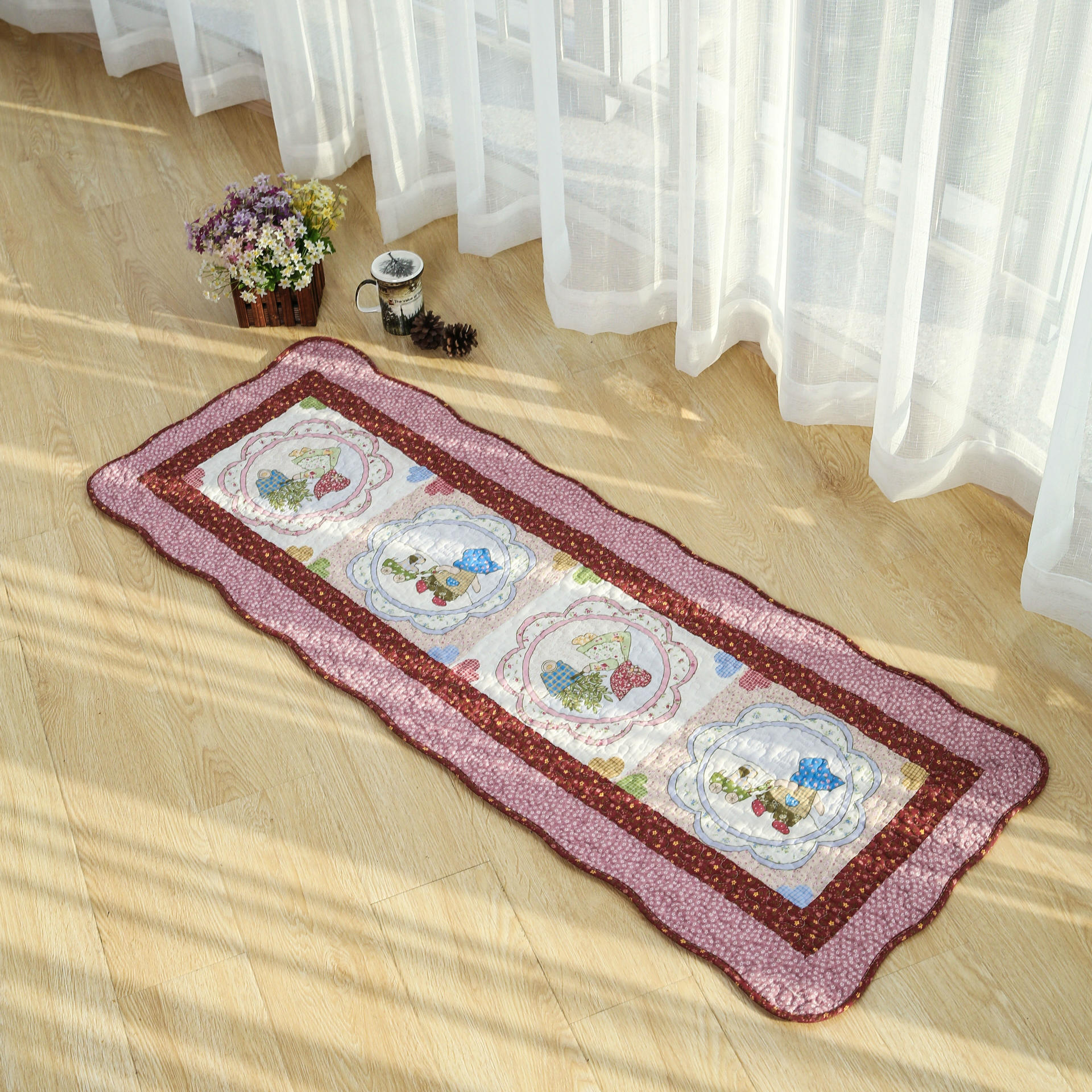 厂家批发全棉绗缝布艺美式田园风客厅卧室 家居地毯垫门前垫|ms