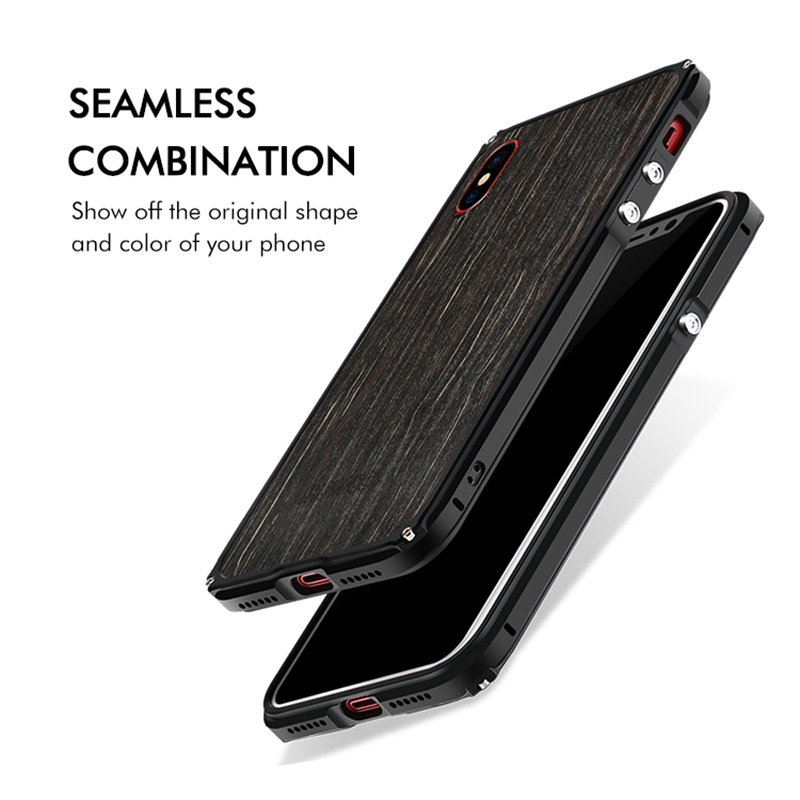 SHOWKOO Legend Mechanical Aluminum Metal Bumper Kevlar Wood Back Case Cover