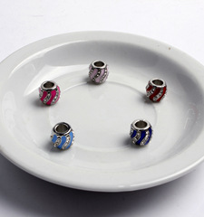 Wish熱銷多色波紋鑲鑽大孔珠  DIY個性合金圓形散珠飾品配件批發