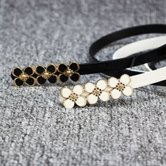 Korean-style fashionable long dress with belt, bow-tie board buckle, sweet and delicate women's lacquered small belt