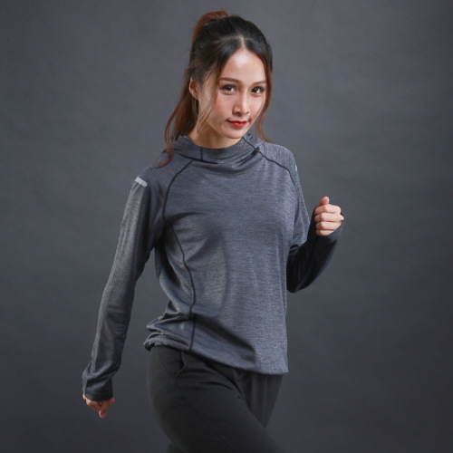 Hunting Star Autumn and Winter New Women's Long Sleeve T-Shirt Sweatshirt Thin Breathable Fitness Training Sports Long Sleeve Hooded Sweatshirt 6803