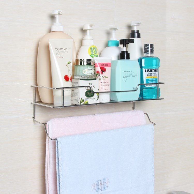 乐贴厂家直销免打孔不锈钢卫浴置物架多功能卫生间三层毛巾架壁挂|ms