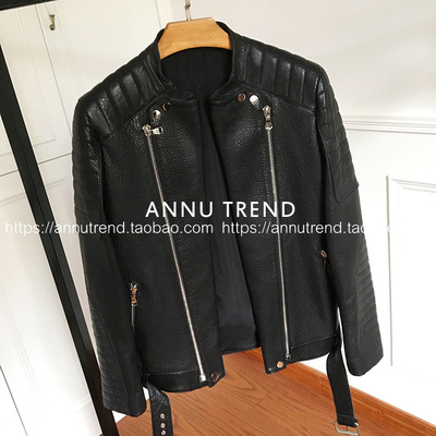 AnnuTrend海宁机车皮衣绵羊皮泡泡皮立领陈伟霆皮夹克外套男真皮