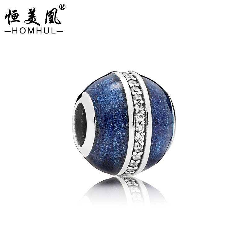 蓝色镶钻珠子 欧美饰品配件 手链大孔珠时尚散珠DIY串珠厂家批发