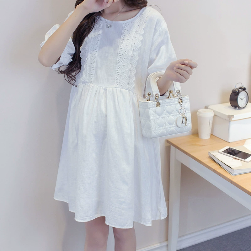 Летние платья материнства модный бутик с короткими рукавами платье материнства Slub хлопок платье свободные плюс размер мода Художественный