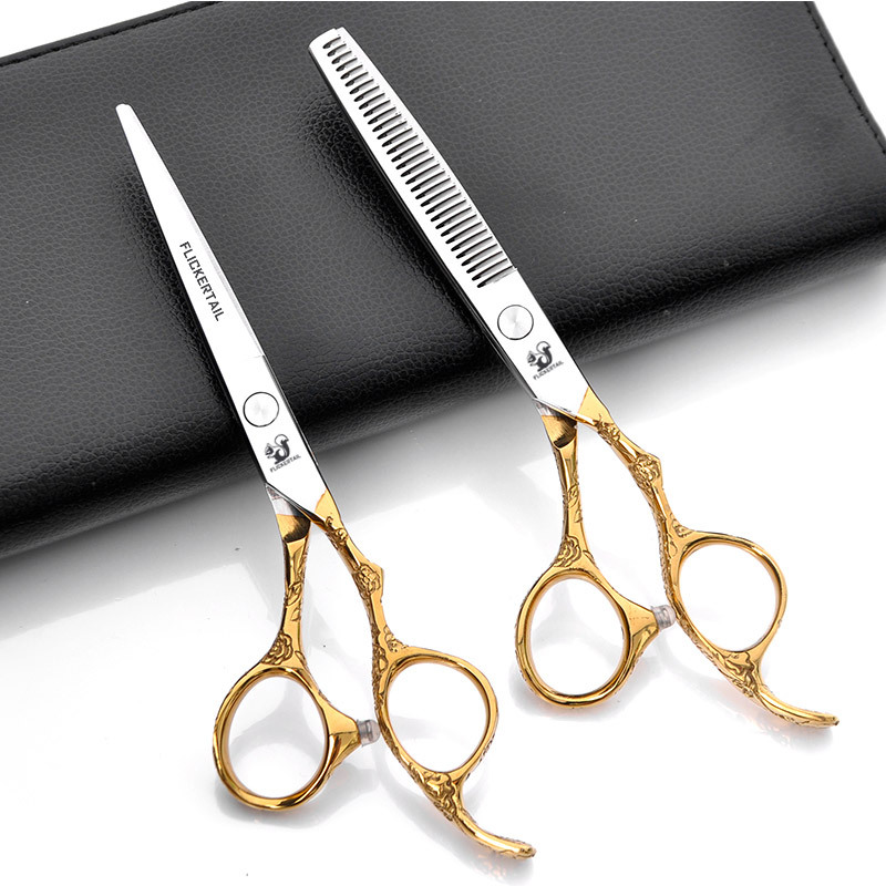 金花鼠梅花柄金色理发师剪刀 美发剪6.0寸美发剪刀厂家批发