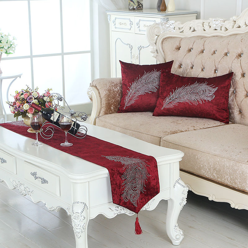 high-grade Luxurious Northern Europe Feather Hot stamping Table flag tea cloth Bed flag Satin Foreign trade Tablecloth Sequin Lace