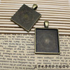 Square metal necklace, pendant, with gem, 25mm