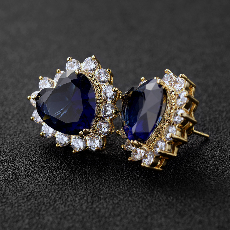 28g Weight Artificial Gemstones Inlay Material Earrings, Ear Studs Classification Wedding, Travel Occasion Copper Material Heart Pattern Women'S Gender Fashion Style Purple, Green, Silver Color Fashion Jewelry Simple And Sweet Inlaid With Aaa Zircon Heart-shaped Earrings 5