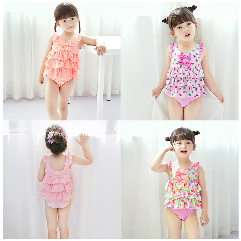 Children's fuchsia cute swimwear with bow for swimming