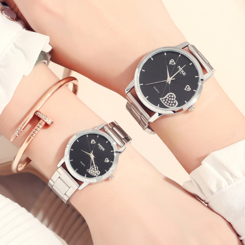 mike mike New Simple Watch Mix Men and Women Couple Steel Belt Waterproof Student Heart Quartz Watch