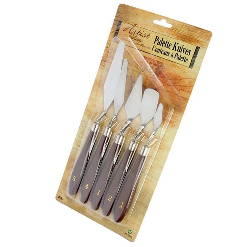 Plastic handle Five-piece Stainless steel Wooden handle Oil Painting Scraper Palette knife Oil Painting Knife painting Gouache Palette knife 5