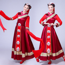 新款藏族水袖演出服装女西藏长款大摆裙表演服成人少数民族舞蹈服
