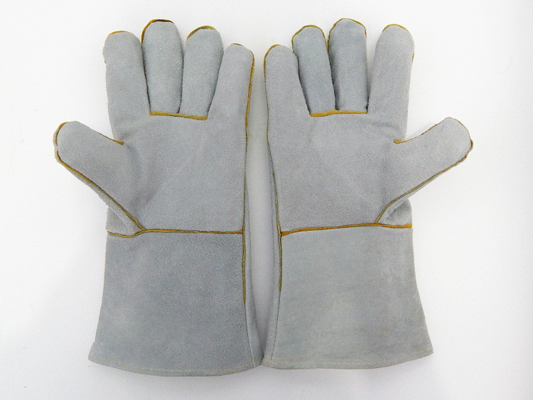 电焊防护手套 长电焊手套全皮 电焊手套牛皮加长 绒布劳保手套