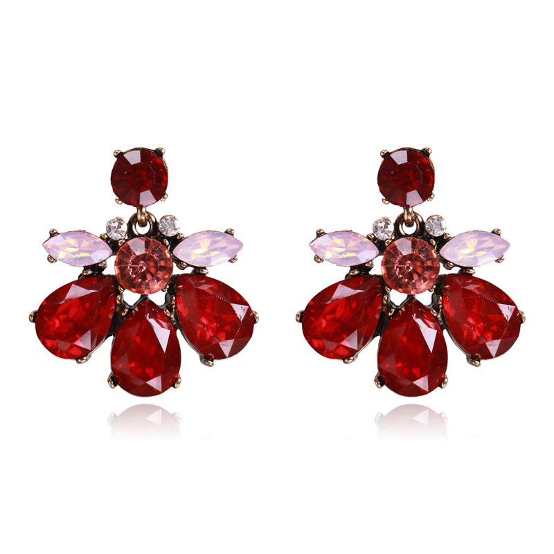 16g Weight Drop Earrings Classification 1 Pair Quantity Daily Occasion Plastic Material Flower Pattern Women'S Gender Rhinestone Design Simple Style Style 1 Pair Simple Style Flower Plastic Rhinestone Women's Drop Earrings 1