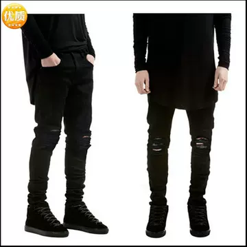 European And American High Street Fashion Brand Pure Black Slim Feet Elastic Jeans - ShopShipShake