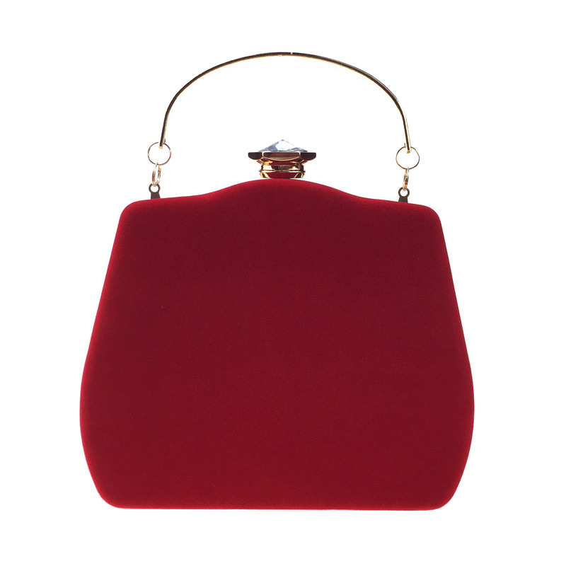 Túi clutch nữ dạ tiệc nhung hình quả bầu đính đá hộp cứng kèm dây xích — Màu đỏ, Màu đỏ rượu, Màu tím, Màu xanh lam