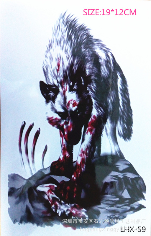 Environmental protection large waterproof flower arm tattoo paste blood wolf body painting simulation Tattoo Factory wholesale direct sales