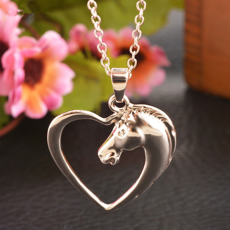 Sweet Heart Pony Necklace Alloy Pendant Copper Chain Cute Animal Horse Head Necklace Wholesale display picture 14