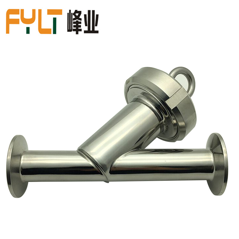 峰业直供卫生级不锈钢304快装Y型过滤器斜插法兰盘卡箍管道过滤器