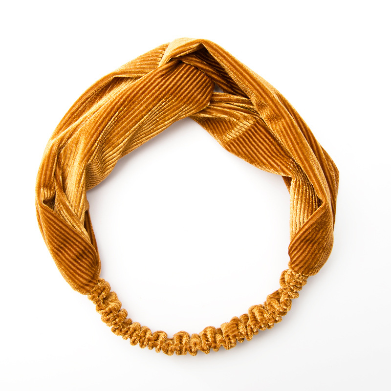 Koreanische Herbst Und Winter Einfache Reine Farbe Gold Samt Kreuz Haarband Elastische Stretch Retro Süße Kopfschmuck Stirnband Hersteller display picture 3