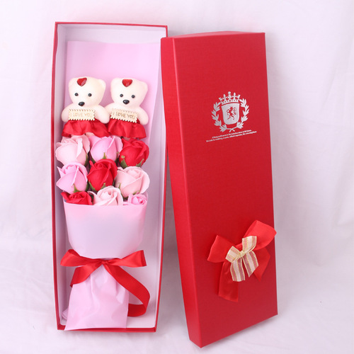 Creative Nine Roses Soap Bouquet Gift Box Bear Valentine's Day Gift Promotional Prize One Piece Dropshipping