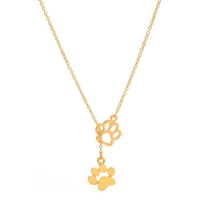 Long Hollow Cat Paw Dog Paw Pendant Necklace Animal Footprint Paw Necklace Wholesale display picture 2