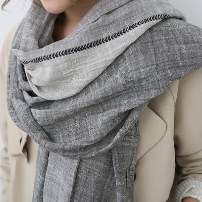 2018春夏韩国拼色棉麻围巾女韩版复古文艺大披肩丝巾潮情侣围巾|ms