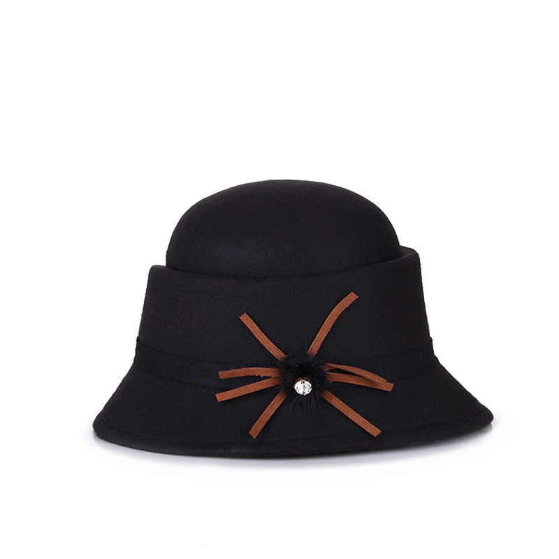 Sombrero de mujer de otoño e invierno de lana de estilo coreano con forma especial de diamantes de imitación elegante sombrero de mujer a prueba de frío cálido bombín sombrero de cuenca sombrero bolsa de pelo superior