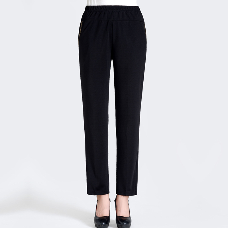 Women's Clothing 2024 New Style Women's Loose Casual Pants Autumn Elastic Waist Mom's Wear Solid Color Rhinestone Straight Pants Wholesale