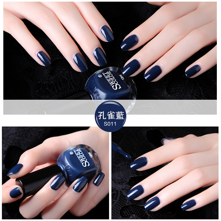 Số lượng đầy đủ của gói Màu sắc ngọt ngào Sơn móng tay bền lâu Không độc hại Hoa kết hôn S011 con công màu xanh - Sơn móng tay / Móng tay và móng chân nail màu hồng