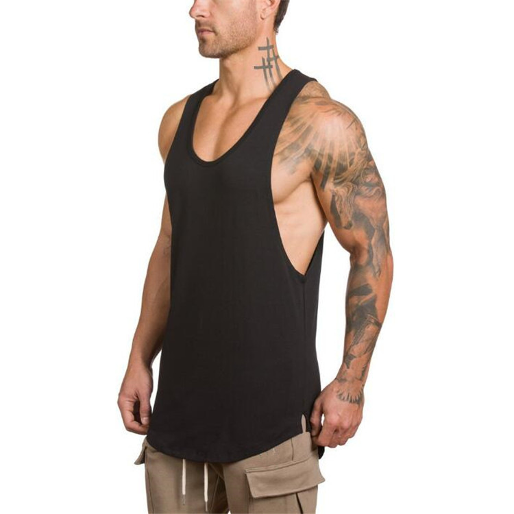 Comercio exterior de los hombres de excavación profunda culturismo fitness Chaleco de color sólido verano con cuello en V entrenamiento integral Deportes camiseta de fondo