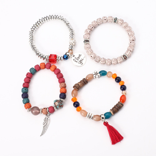 Best selling on AliExpress in Europe and the United States wing element imitation bodhi beads bohemian style multi-layered bracelet