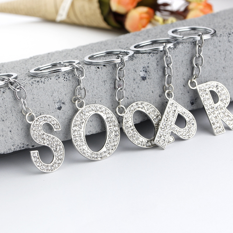 16g Weight Alloy Material Letter Pattern Unisex Gender Hot-selling Fashion 26 English Letters Diamond Keychain  Wholesale 5