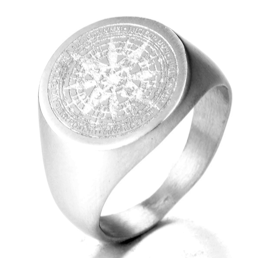 25g Weight Vacuum Plating Gold Plating Process Retro Compass Titanium Steel Plating 18K Gold Plated Rhodium Plated Men'S Rings Men Signet Rings